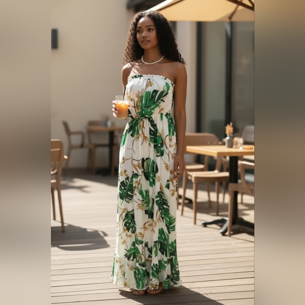 The Webster at Target Green Leaf Print Maxi Dress Wedding Guest Size M